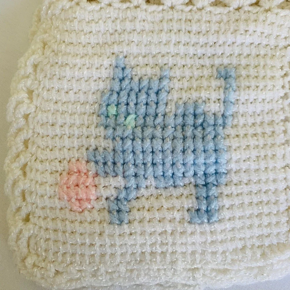 Handmade Crochet Baby‎ Blanket Cream Colorful Pastel Animals Shower Gift Nursery